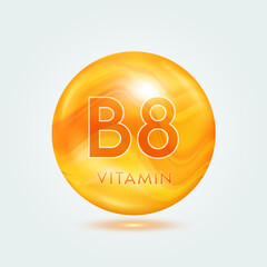 Vitamin B8 capsule orange golden. Beauty nutrition skincare. Vitamins complex isolated on gray background. For product design. Medical and scientific concepts. Icon 3D Vector EPS10.