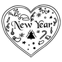 Set with New Year winter elements and lettering in doodle style.