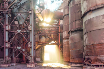 Industrial landscape with heavy pollution produced by a large mining and processing factory. Old...