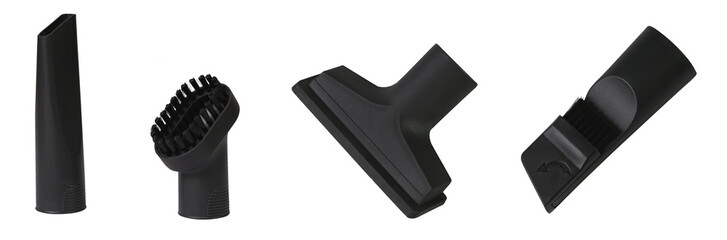 replaceable brush nozzles for a vacuum cleaner on a transparent background close-up