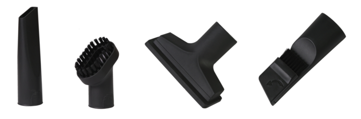 replaceable brush nozzles for a vacuum cleaner on a transparent background close-up