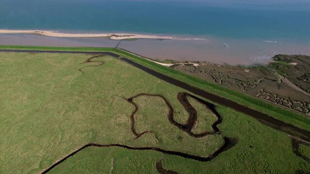 Marshes of River Blackwater by Tollesbury Marina in Essex, UK - Aerial