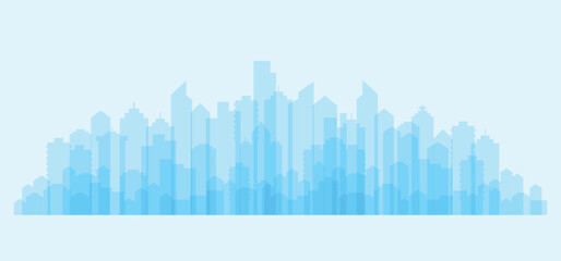 Colorful urban cityscape. Modern architecture. Horizontal banner with megapolis silhouette, abstract panorama. Great city map creator. Set of buildings. Vector illustration.