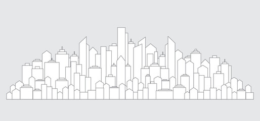 Flat urban cityscape. Modern architecture. Horizontal banner with megapolis silhouette, architecture abstract panorama. Great city map creator. Vector illustration.