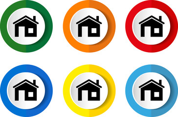 House, home concept vector icon set,  flat design  illustration in 6 colors options for webdesign and mobile applications.
