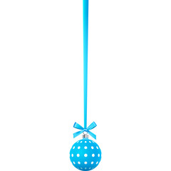 Blue matte Christmas ball on a ribbon with a bow