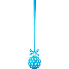 Blue matte Christmas ball on a ribbon with a bow