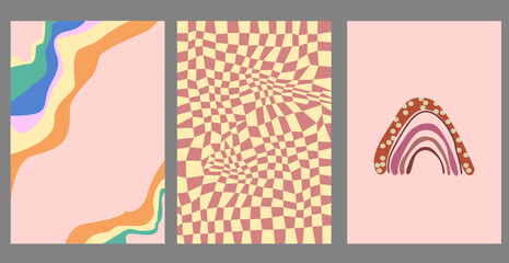 Fototapeta premium Minimal abstract posters set. Swiss Design composition with geometric shapes. Modern pattern.A set of trendy colorful aesthetic geometric backgrounds. Collection of groovy posters 70s.