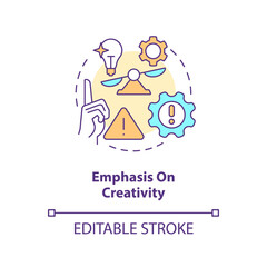 Emphasis on creativity concept icon. App usability. Beginner UI UX designer mistake abstract idea thin line illustration. Isolated outline drawing. Editable stroke. Arial, Myriad Pro-Bold fonts used