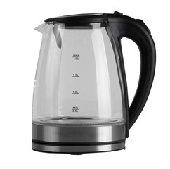 glass electric kettle isolated on transparent background close-up front view