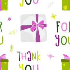 Seamless pattern gift box Illustrations. Simple cute style. Universal colors. Suitable for any holiday, event, celebration.