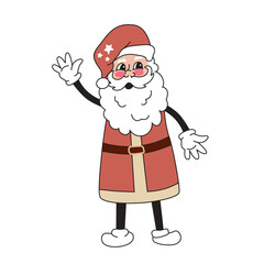 Cartoon Christmas Santa claus mascot character 40s, 50s, 60s old animation style. Vintage comic in trendy retro style.