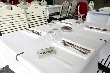 View of a beautiful reserved table in a cafe or restaurant.