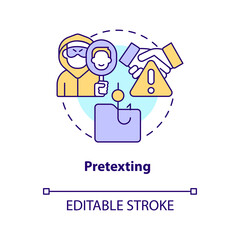 Pretexting concept icon. Threat actors. Fake digital personality. Fraudsters trick abstract idea thin line illustration. Isolated outline drawing. Editable stroke. Arial, Myriad Pro-Bold fonts used