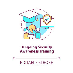 Ongoing security awareness training concept icon. Cybercrime prevention. Safety abstract idea thin line illustration. Isolated outline drawing. Editable stroke. Arial, Myriad Pro-Bold fonts used