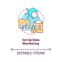 Obraz premium Set up data monitoring concept icon. Check interaction with sensitive files. Safety abstract idea thin line illustration. Isolated outline drawing. Editable stroke. Arial, Myriad Pro-Bold fonts used