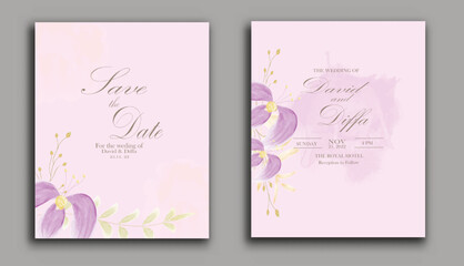 elegant and simple wedding invitation vector template with watercolor elements