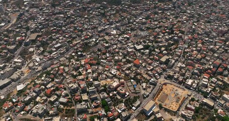 Um al Fahm city rooftops in Northern Israel, Drone footage