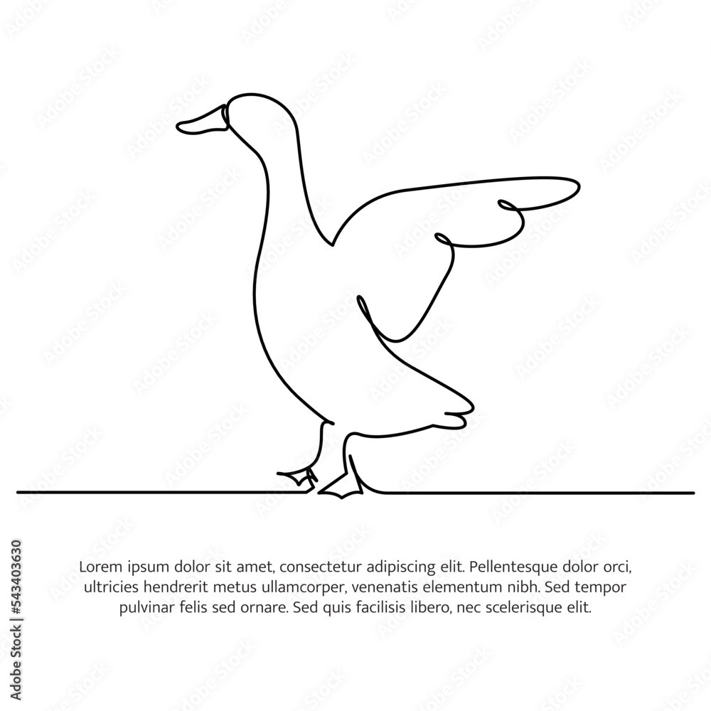 Poster duck line design. duck decorative elements drawn with one continuous line. vector illustration of mi