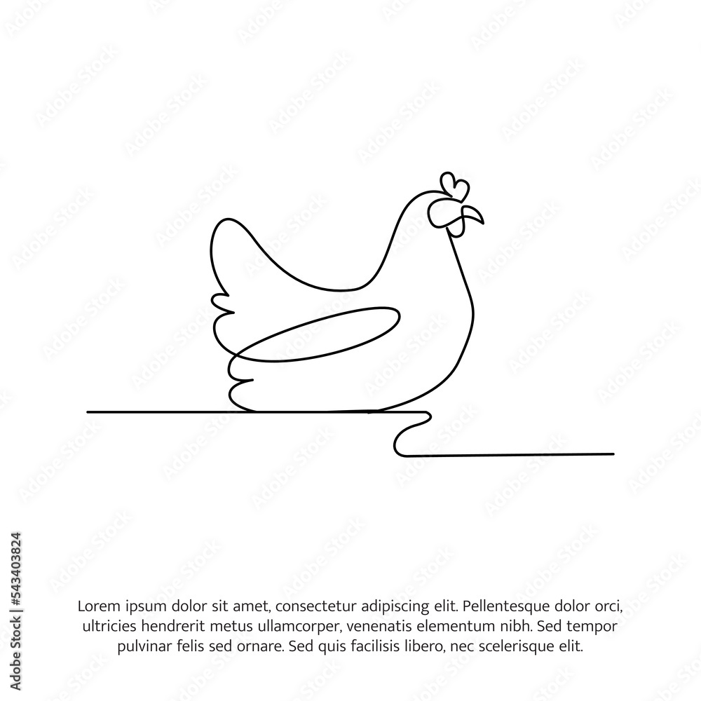 Poster chicken line design. decorative elements drawn one continuous line. vector illustration of minimalis