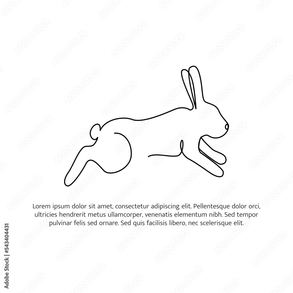 Poster rabbit line design. bunny decorative elements drawn with one continuous line. vector illustration of
