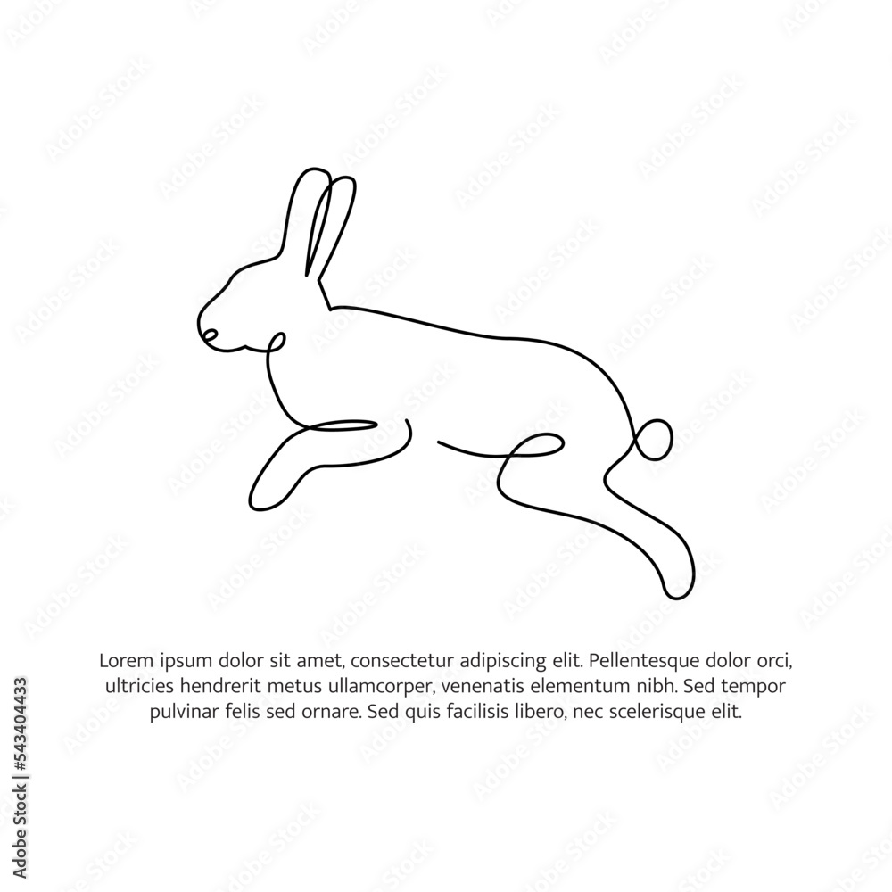 Poster rabbit line design. bunny decorative elements drawn with one continuous line. vector illustration of