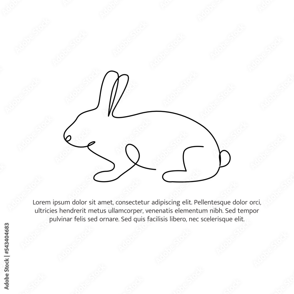 Poster rabbit line design. bunny decorative elements drawn with one continuous line. vector illustration of