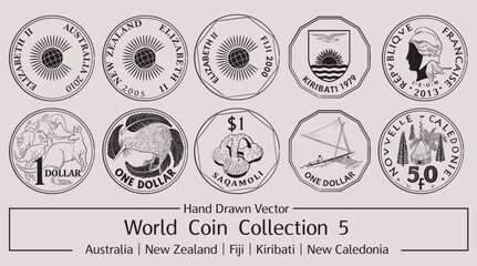 Obraz premium Hand Drawn Vector World Coin Collection 5