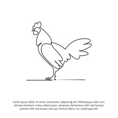 Fototapeta na wymiar Rooster line design. Hen decorative elements drawn one continuous line. Vector illustration of minimalist style on white background.