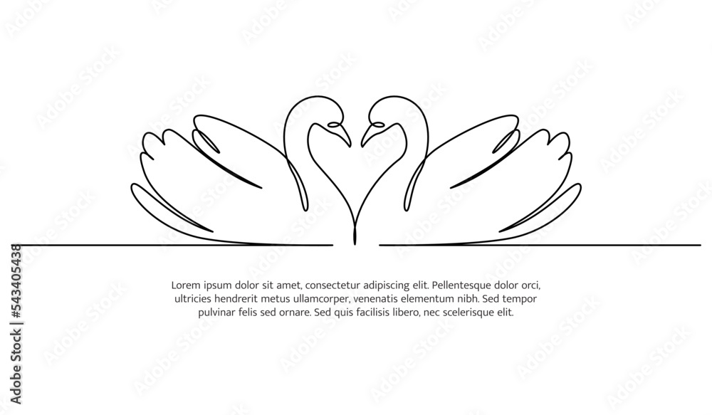 Poster swan line design. swan decorative elements drawn with one continuous line. vector illustration of mi