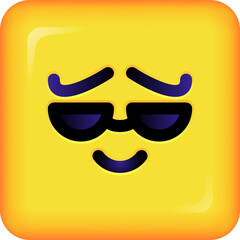 Cool square Emoticon. Yellow Emoji faces emoticon smile, digital smiley expression emotion feelings, chat cartoon emotes. png illustration icon