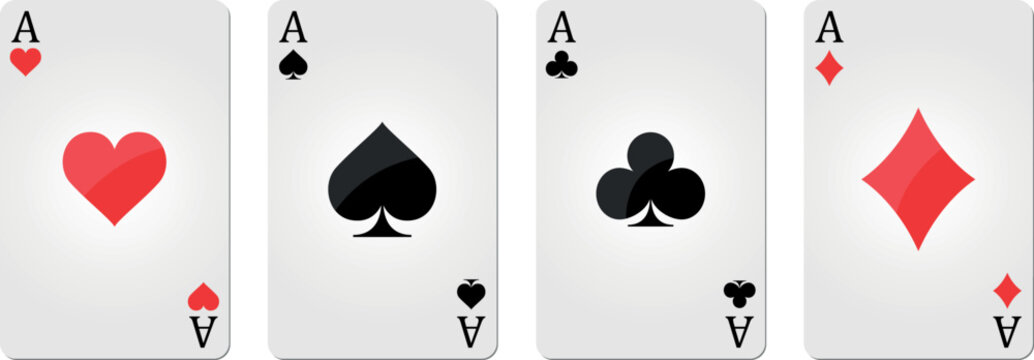 Set of four aces playing cards suits. Winning poker hand. Set of hearts, spades, clubs, and diamonds ace	
