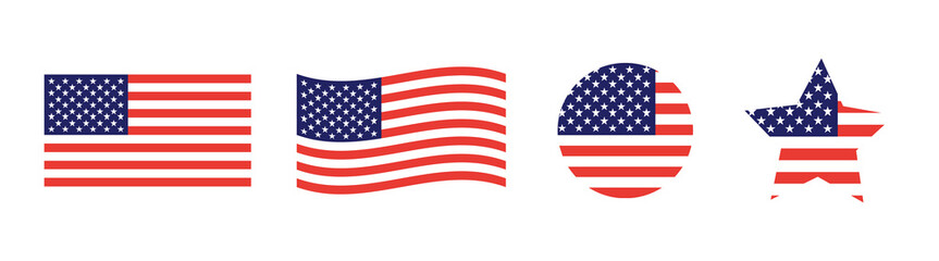 Set of USA flags. Vector graphics