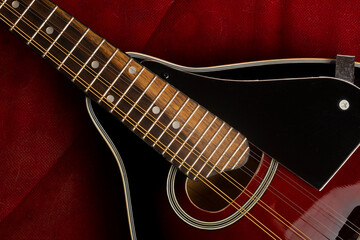 Fototapeta na wymiar Detail of the soundbox and neck of a mandolin