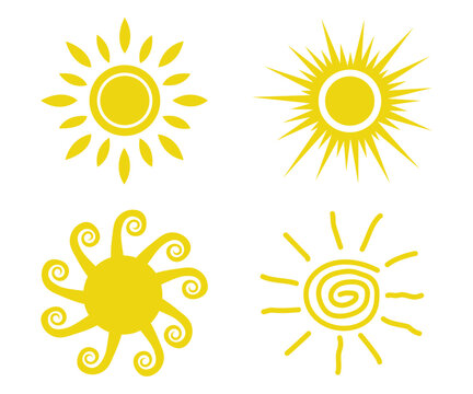 Vector flat illustration. Sun icons. Set of four on a white background.