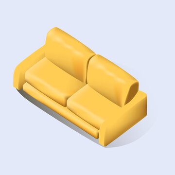 Yellow sofa icon on pastel background for logo