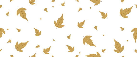 Vector flat illustration. Autumn concept. Leaves from white lines. Seamless wallpaper on a dark background.
