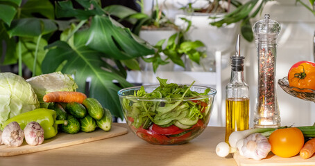 Vegetable Salad. Concept of Healthy food, vegetarian Diet. Fresh salad with vegetables close-up