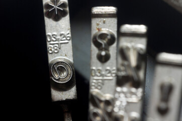 close up of old vintage typewriter keys and characters