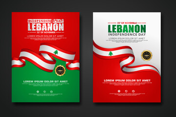 Set poster design Lebanon Independence day background template - obrazy, fototapety, plakaty