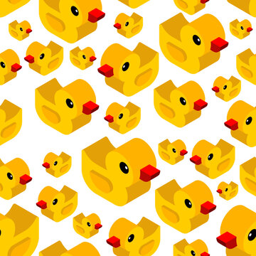 Rubber duck isometric pattern seamless. background of kids fabric