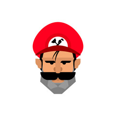 Mustachioed plumber face isolated. Vector illustration