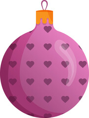 Christmas balls illustration in pink with hearts color. Xmas glass ball on white background. Holiday decoration template. New Year's Eve christmas tree toys.
