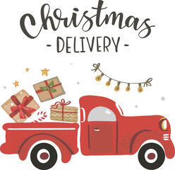 Cute vector illustration of a red truck for delivery. Can be used for cards, flyers, posters
