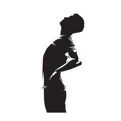 Back stretching. A man stretches his back after work. Back pain, hip pain. Isolated vector silhouette, ink drawing