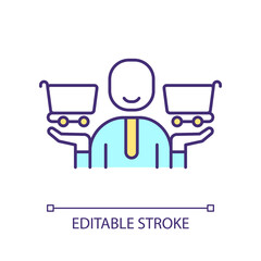 Make purchase decision RGB color icon. Buying help. Consumer assistance. Take choice. Comparing variants. Isolated vector illustration. Simple filled line drawing. Editable stroke. Arial font used