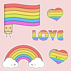 Rainbow flag, love, hearts LGBT+, gay, kawai.