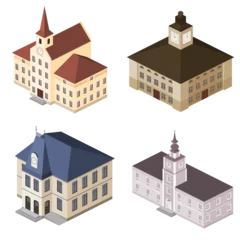 Deurstickers Set of city halls, town halls, residentals, isometric. © solenemandle