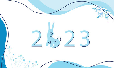 Winter abstract background with the numbers of the year and a rabbit. Template for advertising banner, greeting card, for sale