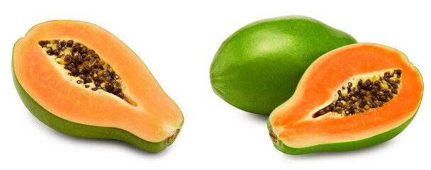 sliced ripe papaya fruit isolated on white background. exotic fruit. clipping path